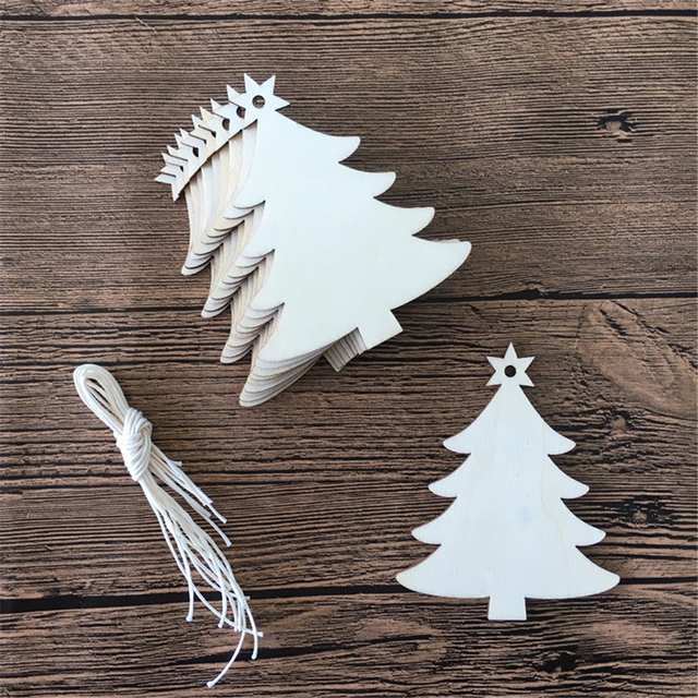 Drewniane drzewo Bell Deer - 10 sztuk, niedokończone świąteczne ozdoby z drewna, do zawieszenia na choinkę - DIY ozdabiania rękodzieła - Wianko - 10