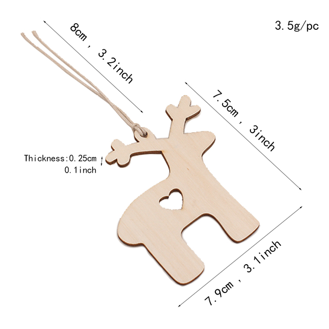Drewniane drzewo Bell Deer - 10 sztuk, niedokończone świąteczne ozdoby z drewna, do zawieszenia na choinkę - DIY ozdabiania rękodzieła - Wianko - 14