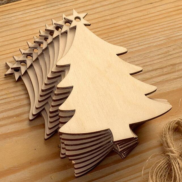 Drewniane drzewo Bell Deer - 10 sztuk, niedokończone świąteczne ozdoby z drewna, do zawieszenia na choinkę - DIY ozdabiania rękodzieła - Wianko - 4