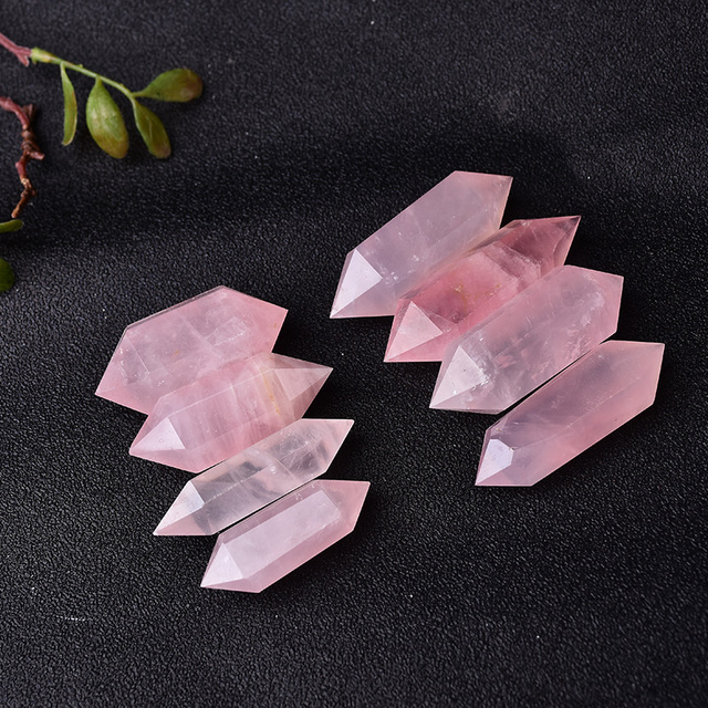 Kryształki kwarcowe różowe, sześciokątne podwójnie zakończone punkty - medytacyjne, uzdrawiające Reiki, DIY biżuteria mineralna - Wianko - 5