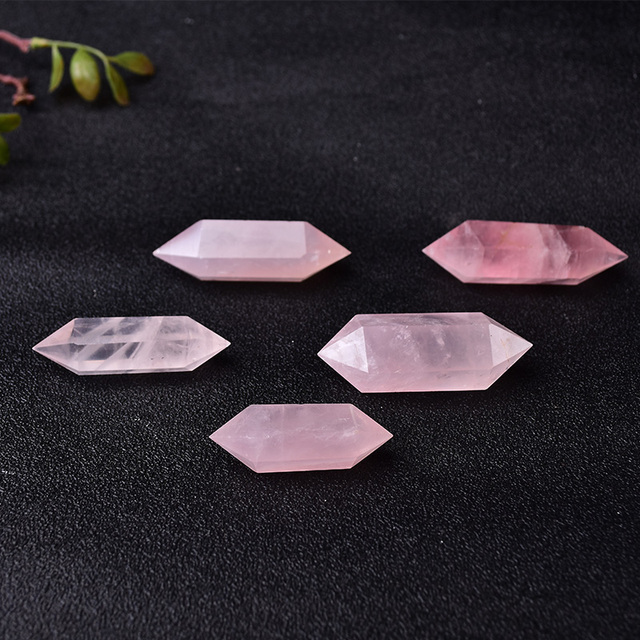 Kryształki kwarcowe różowe, sześciokątne podwójnie zakończone punkty - medytacyjne, uzdrawiające Reiki, DIY biżuteria mineralna - Wianko - 3