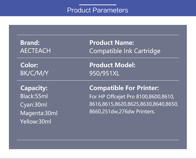 Aecteach Pojemnik z tuszem 950XL/951XL dla HP Officejet Pro 8600 8610 8615 8620 8630 8625 8660 8680 - Wianko - 2