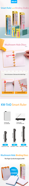 Kw-trio Smart linijka z otworem grzybka do wiązania zestawu dysków w oprawie T-hole zakładka Planner pierścień notatnik Disc Binder - Wianko - 2