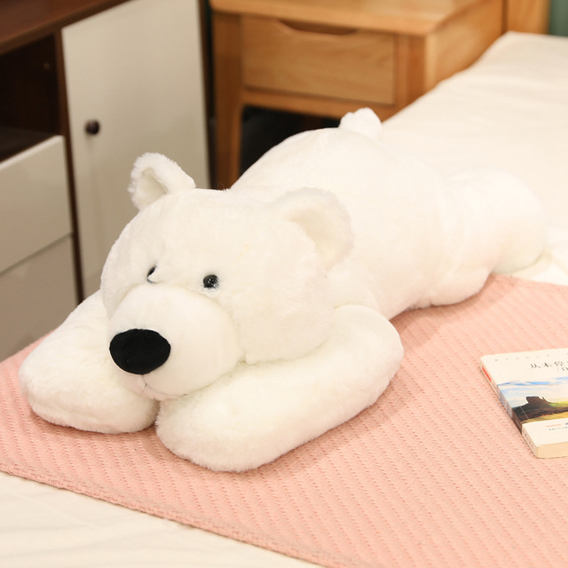Wysokiej jakości pluszowy leżący niedźwiedź polarny Husky z różową swinką – zabawka uspokajająca dla dzieci - Wianko - 2