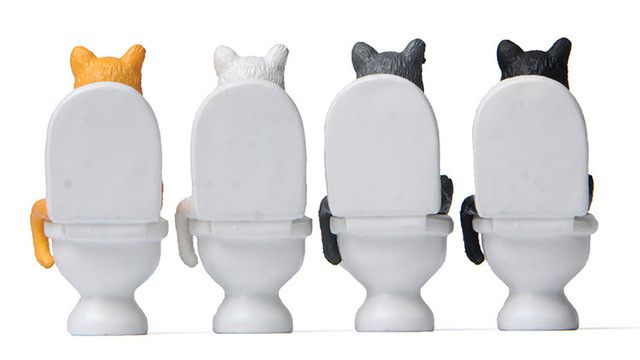 Figurka akcji Cute Animal Cat na Closestool - zestaw 4 sztuk, PVC, miniaturowe rzemiosło, dekoracja krajobrazu ogrodu, domowa zabawka - Wianko - 10