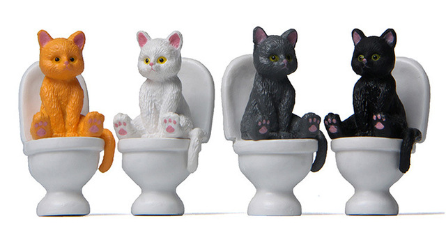 Figurka akcji Cute Animal Cat na Closestool - zestaw 4 sztuk, PVC, miniaturowe rzemiosło, dekoracja krajobrazu ogrodu, domowa zabawka - Wianko - 6