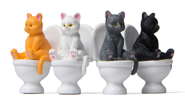 Figurka akcji Cute Animal Cat na Closestool - zestaw 4 sztuk, PVC, miniaturowe rzemiosło, dekoracja krajobrazu ogrodu, domowa zabawka - Wianko - 9