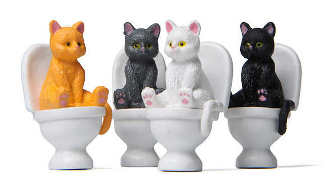 Figurka akcji Cute Animal Cat na Closestool - zestaw 4 sztuk, PVC, miniaturowe rzemiosło, dekoracja krajobrazu ogrodu, domowa zabawka - Wianko - 7
