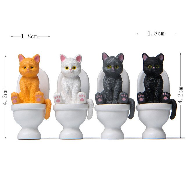 Figurka akcji Cute Animal Cat na Closestool - zestaw 4 sztuk, PVC, miniaturowe rzemiosło, dekoracja krajobrazu ogrodu, domowa zabawka - Wianko - 1