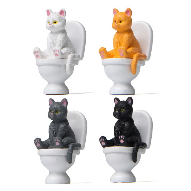 Figurka akcji Cute Animal Cat na Closestool - zestaw 4 sztuk, PVC, miniaturowe rzemiosło, dekoracja krajobrazu ogrodu, domowa zabawka - Wianko - 2