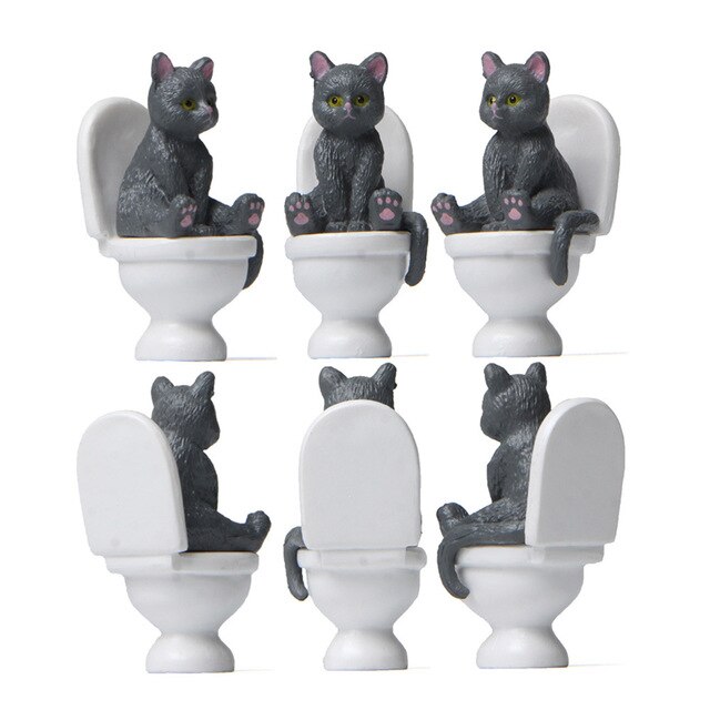 Figurka akcji Cute Animal Cat na Closestool - zestaw 4 sztuk, PVC, miniaturowe rzemiosło, dekoracja krajobrazu ogrodu, domowa zabawka - Wianko - 12