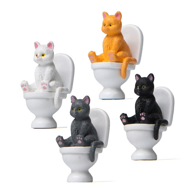 Figurka akcji Cute Animal Cat na Closestool - zestaw 4 sztuk, PVC, miniaturowe rzemiosło, dekoracja krajobrazu ogrodu, domowa zabawka - Wianko - 3