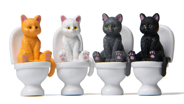 Figurka akcji Cute Animal Cat na Closestool - zestaw 4 sztuk, PVC, miniaturowe rzemiosło, dekoracja krajobrazu ogrodu, domowa zabawka - Wianko - 8