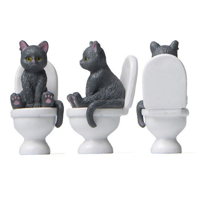 Figurka akcji Cute Animal Cat na Closestool - zestaw 4 sztuk, PVC, miniaturowe rzemiosło, dekoracja krajobrazu ogrodu, domowa zabawka - Wianko - 11