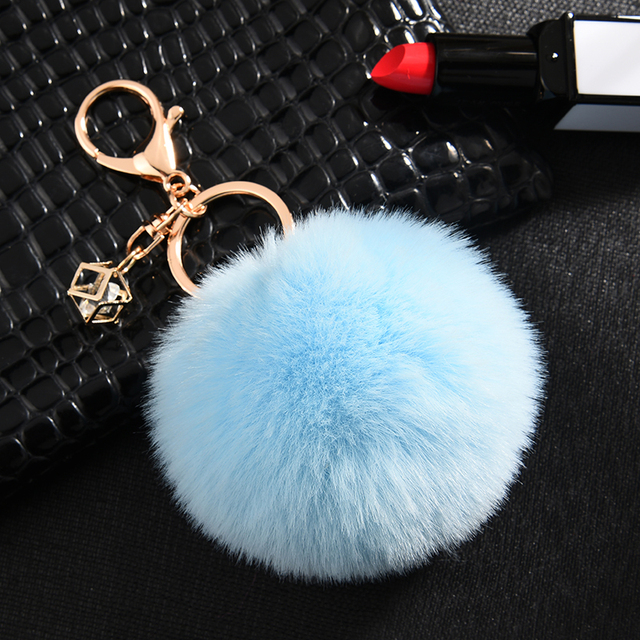Breloczek do kluczy z piłką pomponem z sztucznego futra królika, 23 kolory, dla kobiet, biżuteria EH344 - Wianko - 30