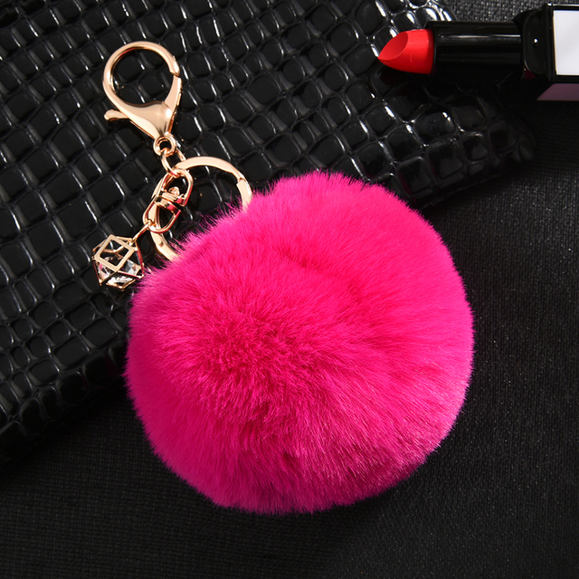 Breloczek do kluczy z piłką pomponem z sztucznego futra królika, 23 kolory, dla kobiet, biżuteria EH344 - Wianko - 27