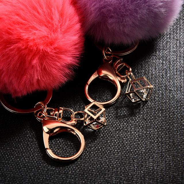Breloczek do kluczy z piłką pomponem z sztucznego futra królika, 23 kolory, dla kobiet, biżuteria EH344 - Wianko - 28