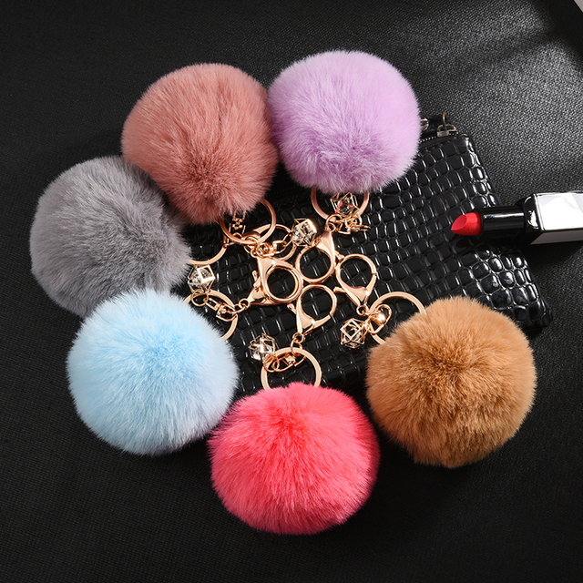 Breloczek do kluczy z piłką pomponem z sztucznego futra królika, 23 kolory, dla kobiet, biżuteria EH344 - Wianko - 31
