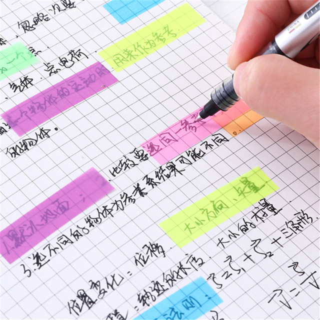 Papierowy Notes do robienia notatek w przezroczystym kolorze fluorescencyjnym z samoprzylepnymi karteczkami, zakładką, markerem i naklejkami Memo do biura, szkoły i notebooków - Wianko - 2