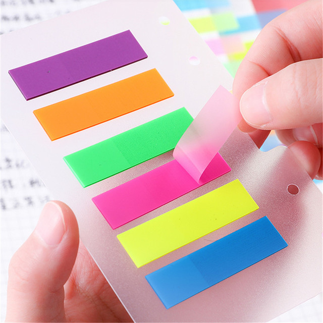 Papierowy Notes do robienia notatek w przezroczystym kolorze fluorescencyjnym z samoprzylepnymi karteczkami, zakładką, markerem i naklejkami Memo do biura, szkoły i notebooków - Wianko - 7
