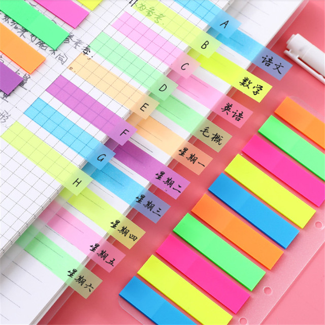 Papierowy Notes do robienia notatek w przezroczystym kolorze fluorescencyjnym z samoprzylepnymi karteczkami, zakładką, markerem i naklejkami Memo do biura, szkoły i notebooków - Wianko - 1