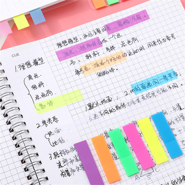 Papierowy Notes do robienia notatek w przezroczystym kolorze fluorescencyjnym z samoprzylepnymi karteczkami, zakładką, markerem i naklejkami Memo do biura, szkoły i notebooków - Wianko - 3