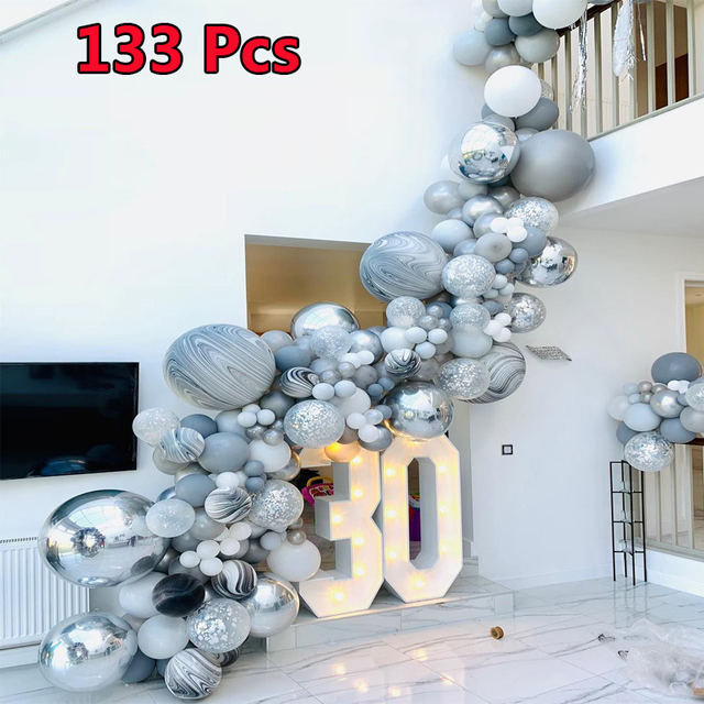 Zestaw balonów Garland Arch, 133 sztuki, lateksowe, kolor: szary agat, czarny metal, srebrny marmur, dekoracja na urodziny, przyjęcie ślubne - Wianko - 3