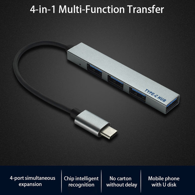 Adapter USB Typu C na USB OTG HUB 4 porty Samsung Lenovo Xiaomi Macbook Pro Huawei - Wianko - 2