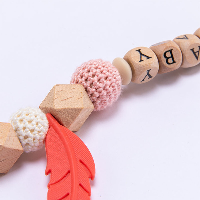Drewniany łańcuszek do smoczka z personalizowaną nazwą dla dzieci z klipem manekin sutki i silikonową zabawką ząbkowania - Wianko - 8