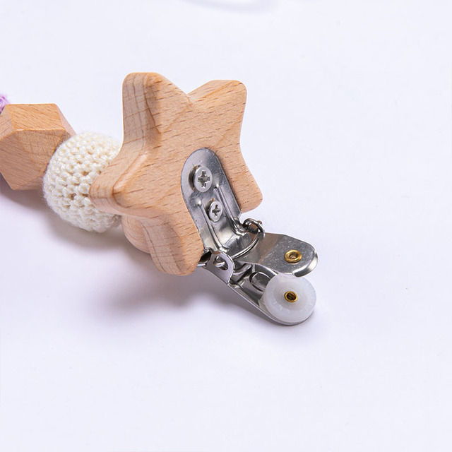 Drewniany łańcuszek do smoczka z personalizowaną nazwą dla dzieci z klipem manekin sutki i silikonową zabawką ząbkowania - Wianko - 7