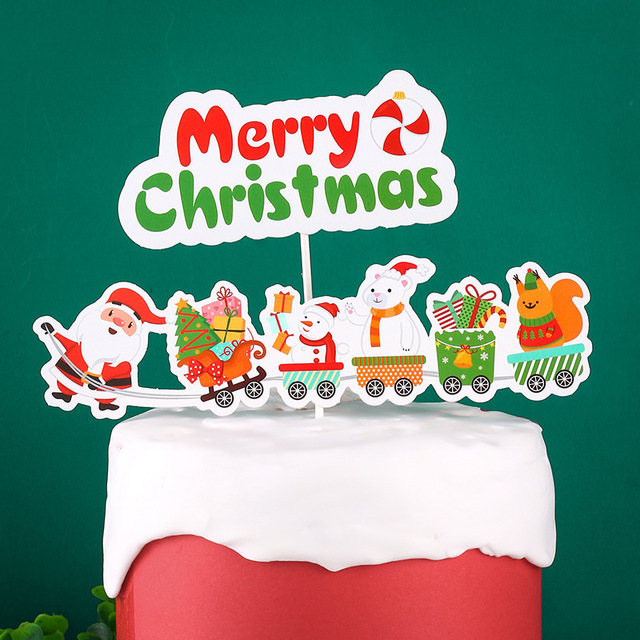 Zestaw dekoracji na ciasto świąteczne - choinka, święty Mikołaj, pociąg - na boże narodzenie, jedzenie, dekoracje - Wianko - 7