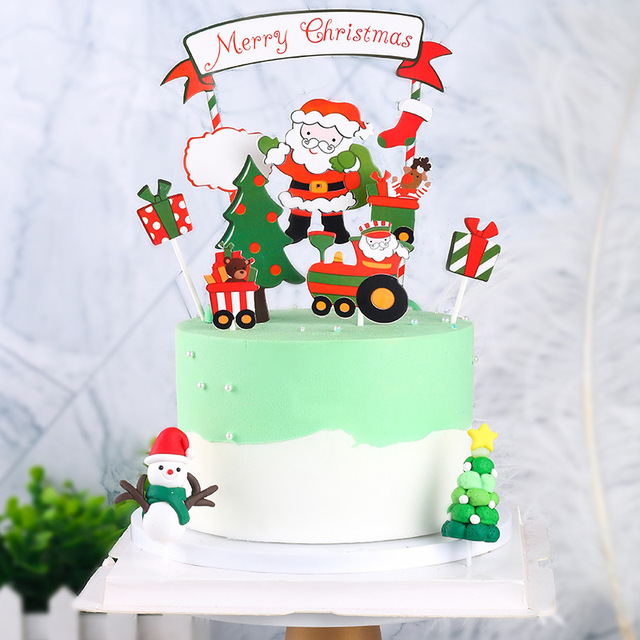 Zestaw dekoracji na ciasto świąteczne - choinka, święty Mikołaj, pociąg - na boże narodzenie, jedzenie, dekoracje - Wianko - 6