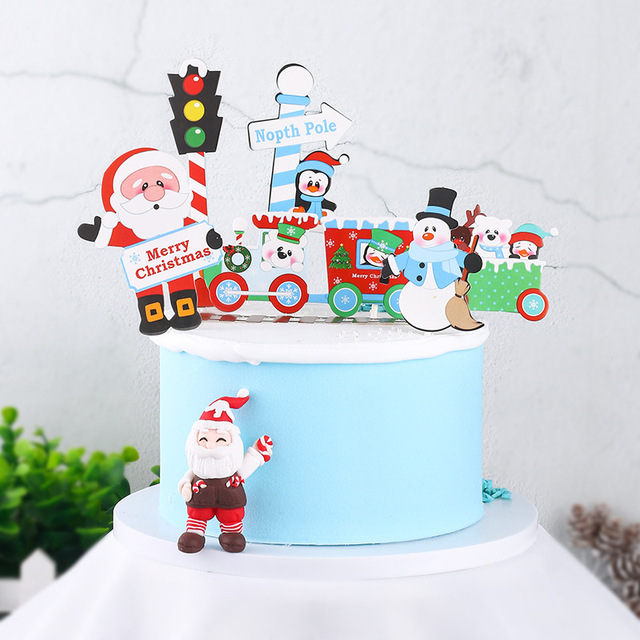 Zestaw dekoracji na ciasto świąteczne - choinka, święty Mikołaj, pociąg - na boże narodzenie, jedzenie, dekoracje - Wianko - 5