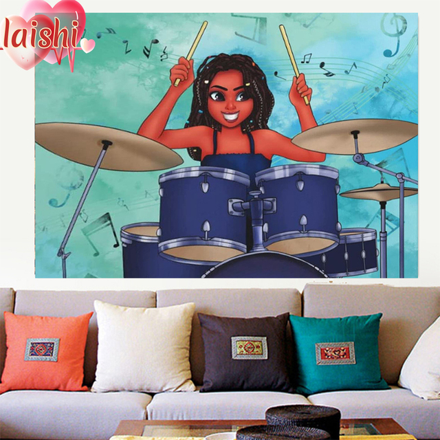 Malowanie diamentowe 5D Afroamerykańska Dziewczynka gra na Perkusji - Wianko - 3