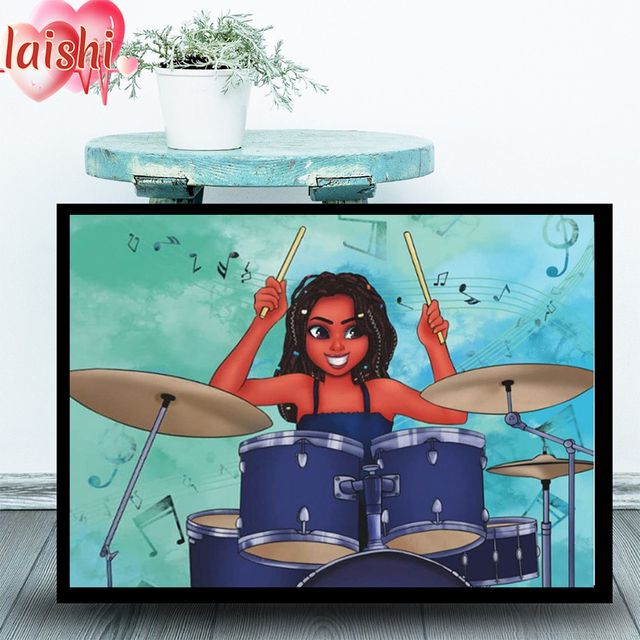 Malowanie diamentowe 5D Afroamerykańska Dziewczynka gra na Perkusji - Wianko - 4