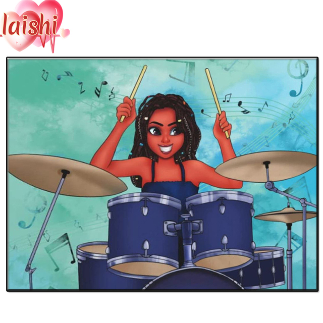 Malowanie diamentowe 5D Afroamerykańska Dziewczynka gra na Perkusji - Wianko - 2