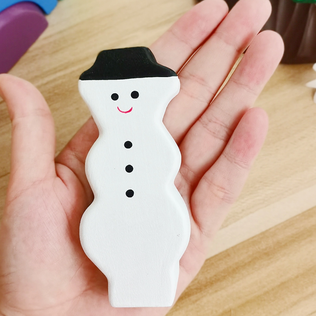Drewniane klocki: Zabawka Montessori Snowman dla dzieci - Duże zwierzęta - Wianko - 4