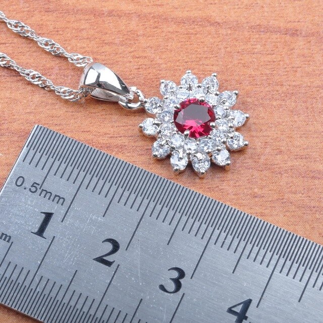 Nowożęska biżuteria ślubna 2020 z różanymi czerwonymi cyrkoniami w pozłacanej srebrnej oprawie - JS0150 - Wianko - 7