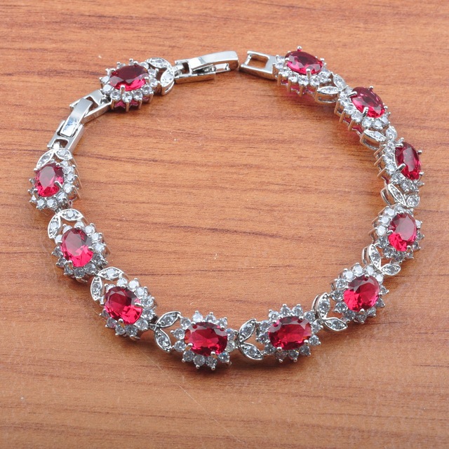 Nowożęska biżuteria ślubna 2020 z różanymi czerwonymi cyrkoniami w pozłacanej srebrnej oprawie - JS0150 - Wianko - 3