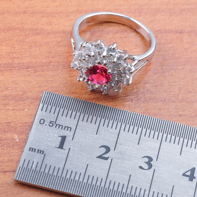 Nowożęska biżuteria ślubna 2020 z różanymi czerwonymi cyrkoniami w pozłacanej srebrnej oprawie - JS0150 - Wianko - 6