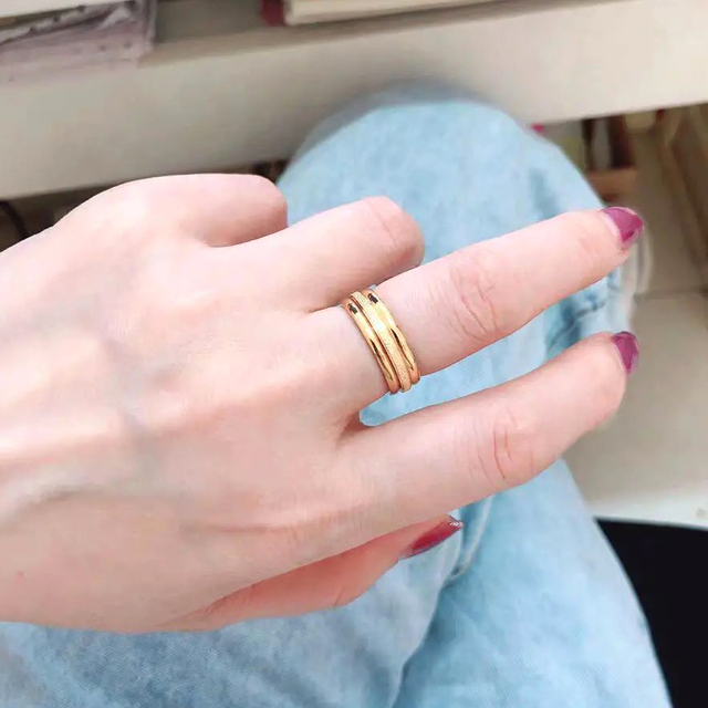 Damski pierścionek ze stali nierdzewnej, złoty kolor, matowe wykończenie, trzy oddzielne pierścienie - Wianko - 13