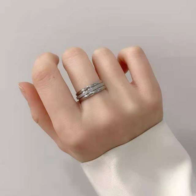 Damski pierścionek ze stali nierdzewnej, złoty kolor, matowe wykończenie, trzy oddzielne pierścienie - Wianko - 8