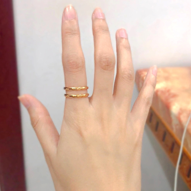 Damski pierścionek ze stali nierdzewnej, złoty kolor, matowe wykończenie, trzy oddzielne pierścienie - Wianko - 11
