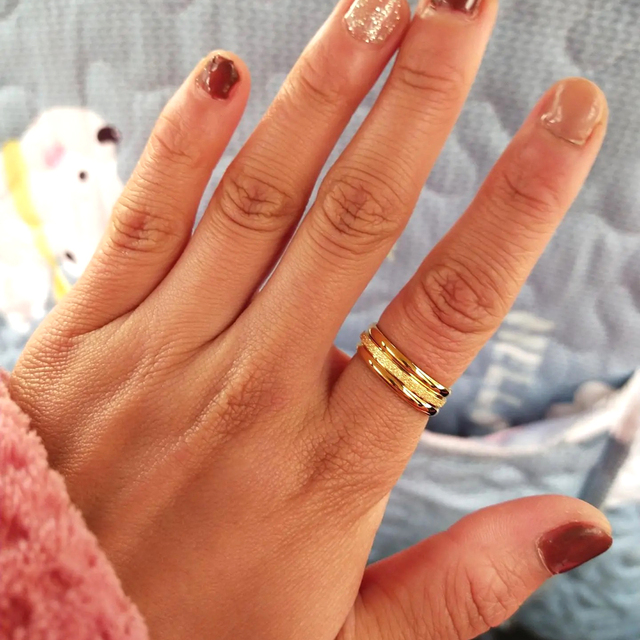 Damski pierścionek ze stali nierdzewnej, złoty kolor, matowe wykończenie, trzy oddzielne pierścienie - Wianko - 15