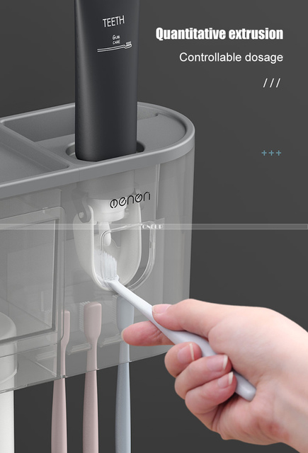 Bezdotykowy uchwyt na szczoteczki do zębów z taśmą magnetyczną i automatycznym dozownikiem pasty do zębów – akcesorium łazienkowe - Wianko - 10