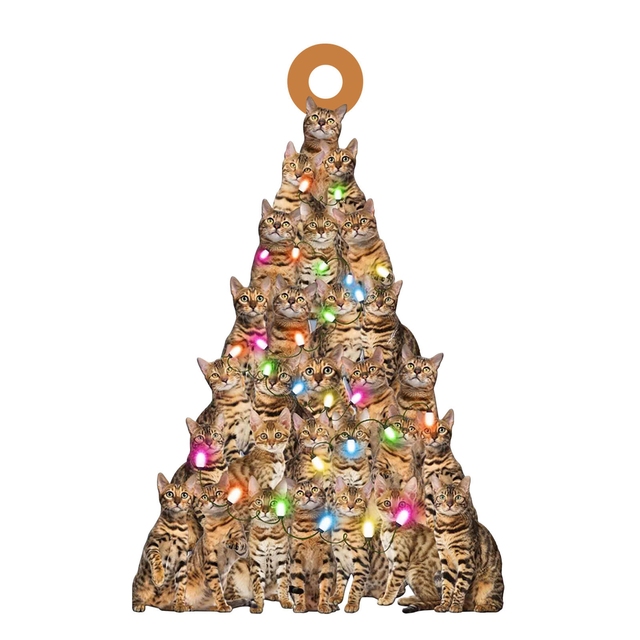 Urocza drewniana ozdoba na choinkę - kot - Tag bożonarodzeniowy - dekoracja drzwi i okien - Wianko - 3