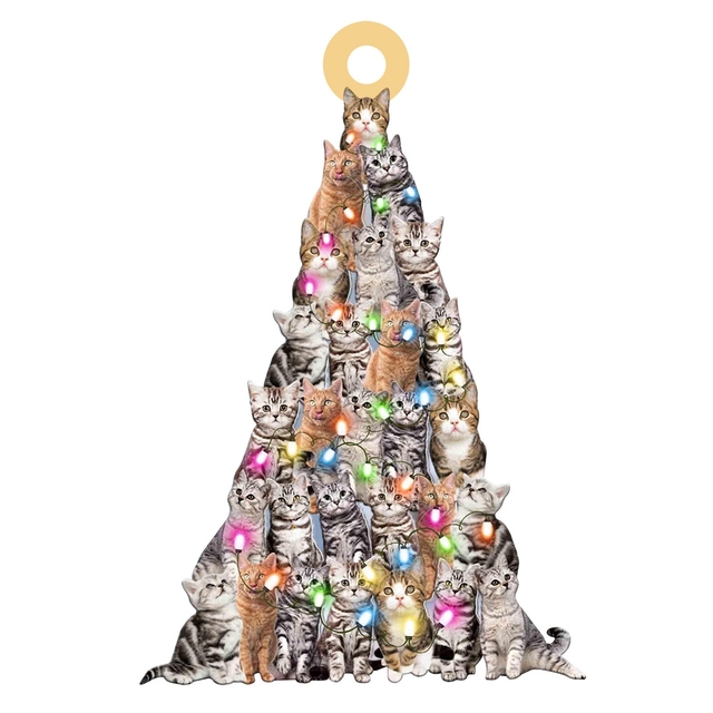 Urocza drewniana ozdoba na choinkę - kot - Tag bożonarodzeniowy - dekoracja drzwi i okien - Wianko - 4