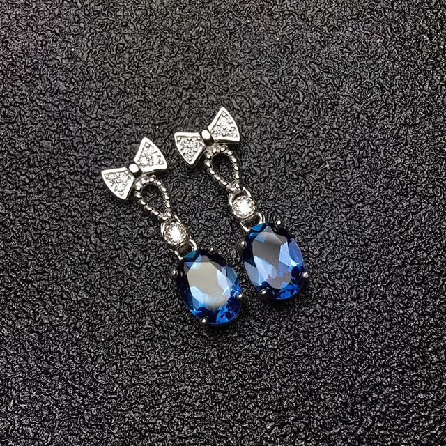 Huitan Temperament eleganckie niebieskie kolczyki wiszące z niebieskim kamieniem SZCZEGÓLNIE KOKARDA wzór biżuteria damskich akcesoriów na wyjątkowe okazje Fashion 2021 - Wianko - 4