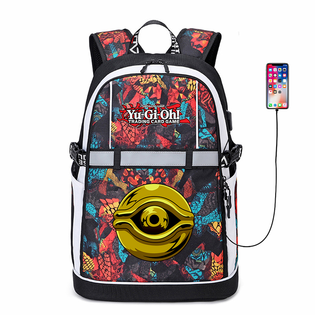 Plecak Anime Yu-Gi-Oh! ze świetlistym paskiem USB, zamek błyskawiczny, oxfordzki tornister z motywem kartonowym dla uczniów i studentów - Wianko - 7