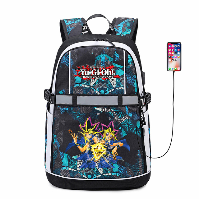 Plecak Anime Yu-Gi-Oh! ze świetlistym paskiem USB, zamek błyskawiczny, oxfordzki tornister z motywem kartonowym dla uczniów i studentów - Wianko - 2